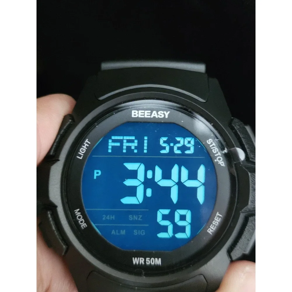 Beeasy Men's‎ Digital Sports Watch 49MM Black Plastic Bands Light Working